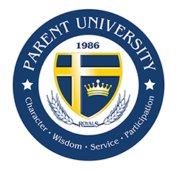 Parent University Logo - Character - Wisdom - Service - Participation